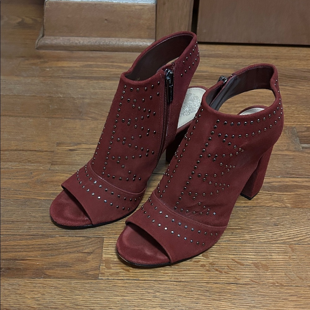 Vince Camuto Burgundy Studded Peep-Toe Boots